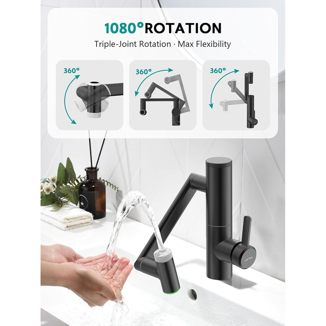 Rotatable Single Hole Bathroom Sink Faucet with Built-In Filter, Temperature Display in Fahrenheit, 2 Water Modes