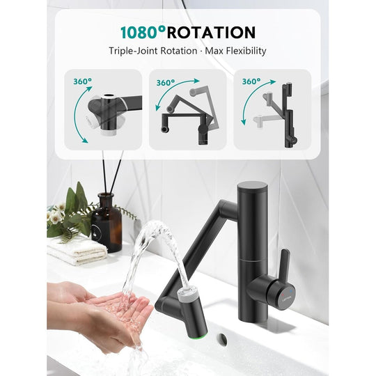 Rotatable Single Hole Bathroom Sink Faucet with Built-In Filter, Temperature Display in Fahrenheit, 2 Water Modes