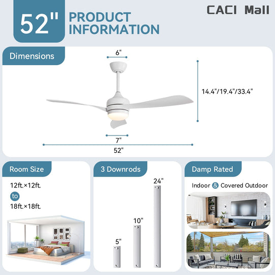 Sofucor 52/60 Inch Ceiling Fan with Integrated LED Light and Remote Control Quiet DC Motor