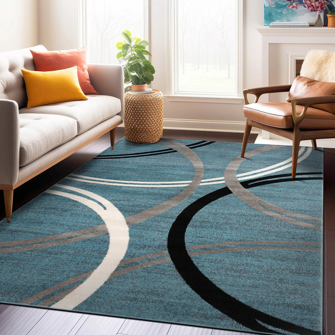 Contemporary Abstract Circles Design Area Rug