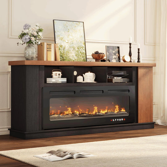 70" TV Stand with Electric Fireplace Heater, Media Entertainment Center Console for Tvs up to 80" with Storage Cabinet