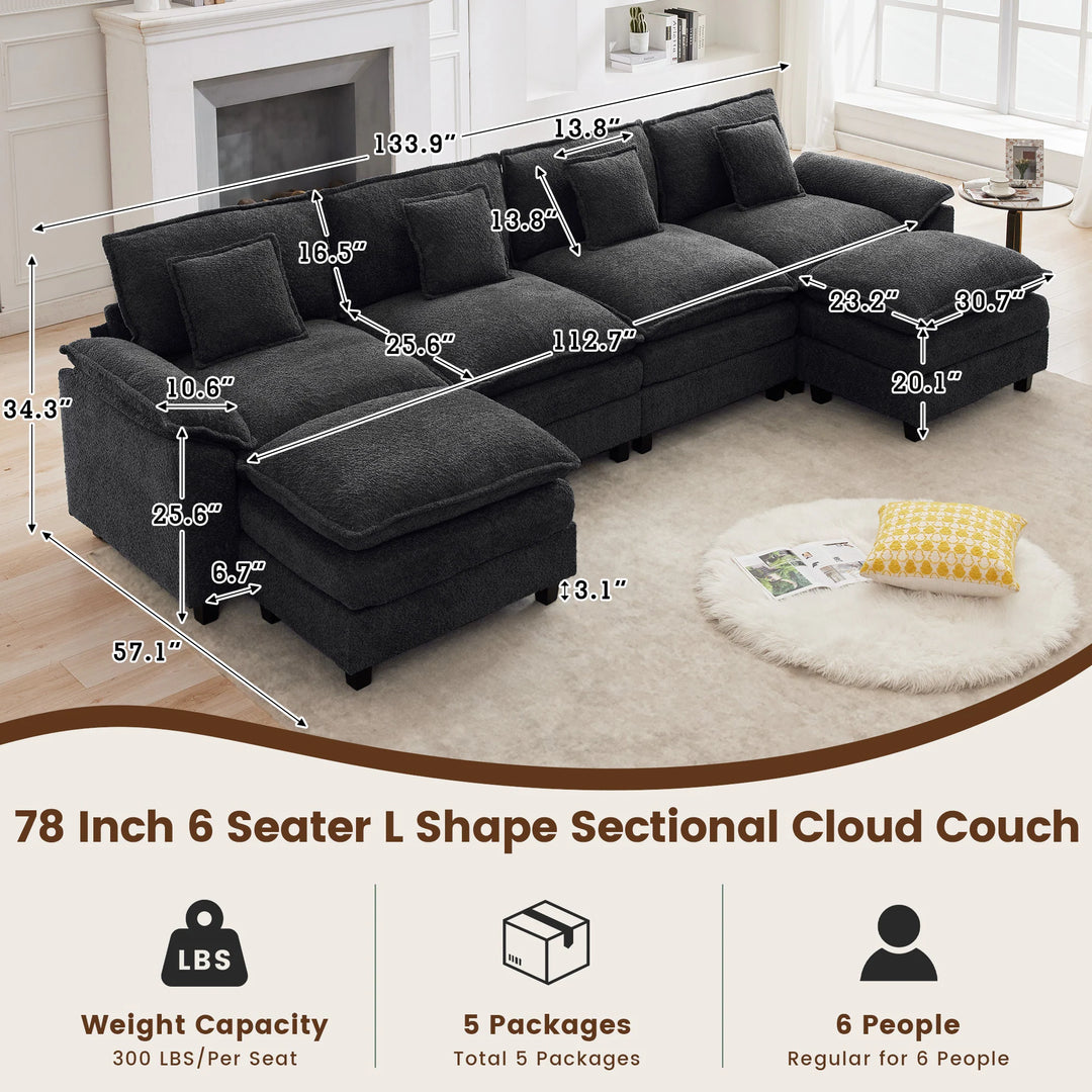 Modular Chenille Sectional Sofa with Ottomans, Deep Seat, Wide Padded Armrests, 2-Seat / 3-Seat / 4-Seat Options