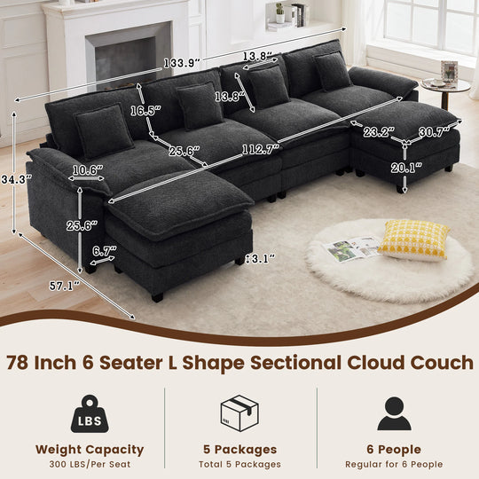 Modular Chenille Sectional Sofa with Ottomans, Deep Seat, Wide Padded Armrests, 2-Seat / 3-Seat / 4-Seat Options