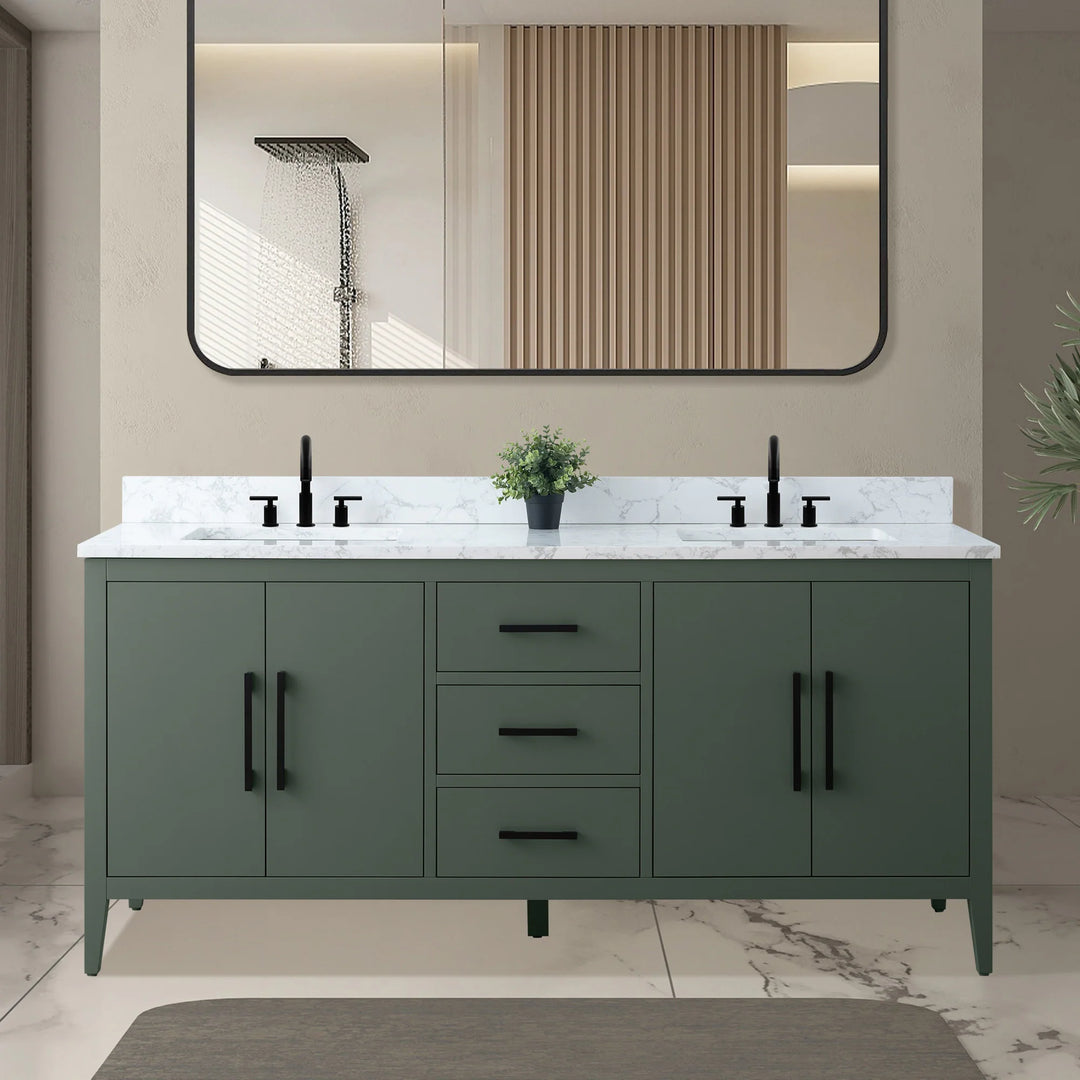 72" Double Sink Bathroom Vanity Cabinet with Engineered Marble Top
