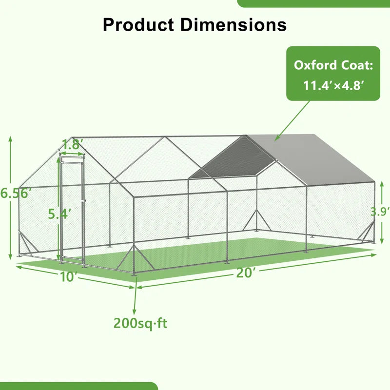 Crellen Metal Chicken Run Coop, Walk-In Poultry Cage with Waterproof & Anti-Uv Cover Lockable Door Design
