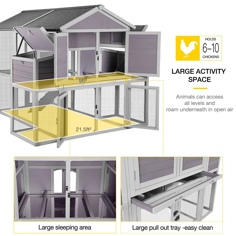25.7 Square Feet Chicken Coop with Chicken Run for up to 10 Chickens