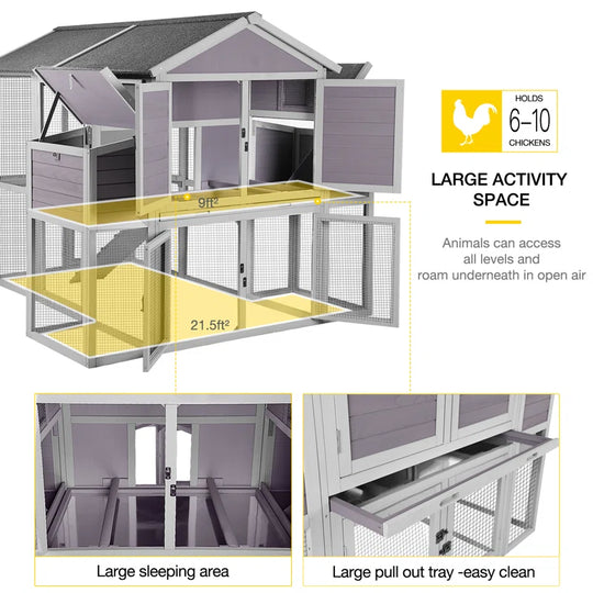 25.7 Square Feet Chicken Coop with Chicken Run for up to 10 Chickens