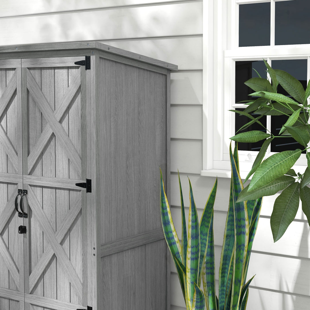 Wooden Garden Shed, Outdoor Storage Cabinet with Waterproof Asphalt Roof, Narrow Tool Shed with Shelves