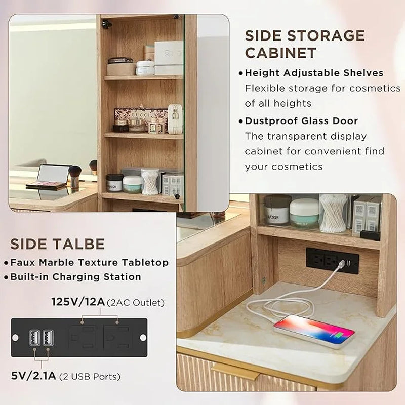 Modern Makeup Vanity Desk with HD Lighted Mirror, Dressing Table