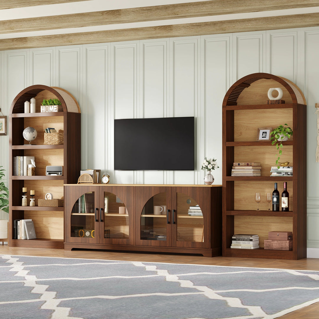 3-Piece Retro Entertainment Center for Tvs up to 70", Two-Tone Farmhouse TV Stand with Sideboard & Bookshelf