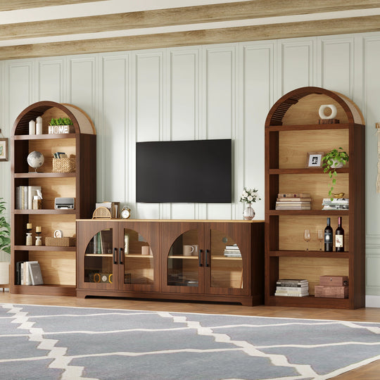3-Piece Retro Entertainment Center for Tvs up to 70", Two-Tone Farmhouse TV Stand with Sideboard & Bookshelf