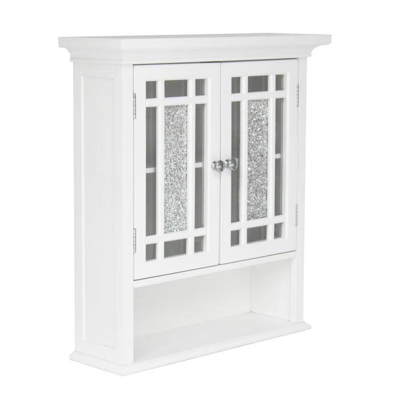Caleb Removable Two-Door Wall Cabinet with Glass Mosaic Doors, Adjustable Shelf for Bathroom or Home Storage