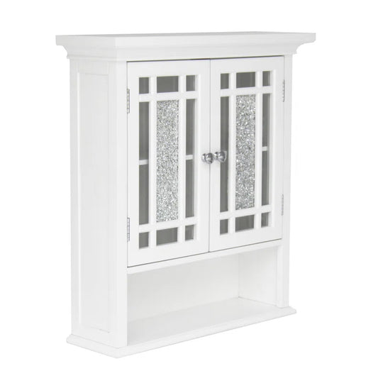 Caleb Removable Two-Door Wall Cabinet with Glass Mosaic Doors, Adjustable Shelf for Bathroom or Home Storage