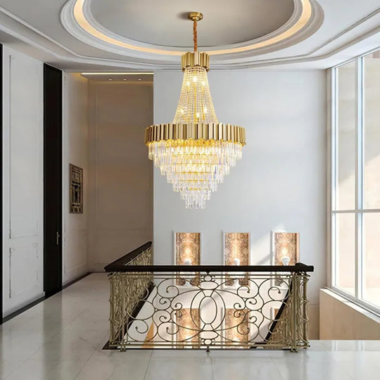 Large Crystal Chandelier - 35.4"Modern 6-Tier 17-Light Chrome Ceiling Light, Luxury K9 Crystal