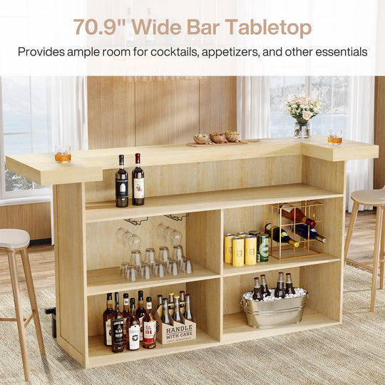 70.9" Wooden Home Bar Table with Wine Glass Holder, Pub Storage Unit Accent Table for Home Patio Basement