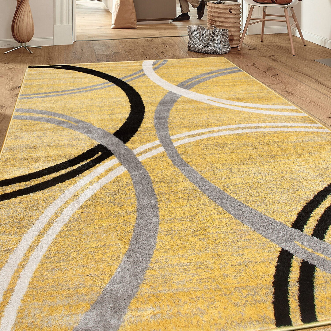 Contemporary Abstract Circles Design Area Rug