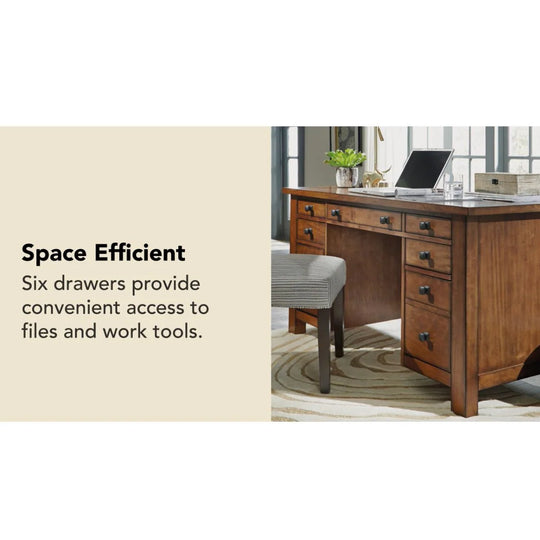 Tahoe Aged Maple 54" W Executive Pedestal Desk by Homestyles