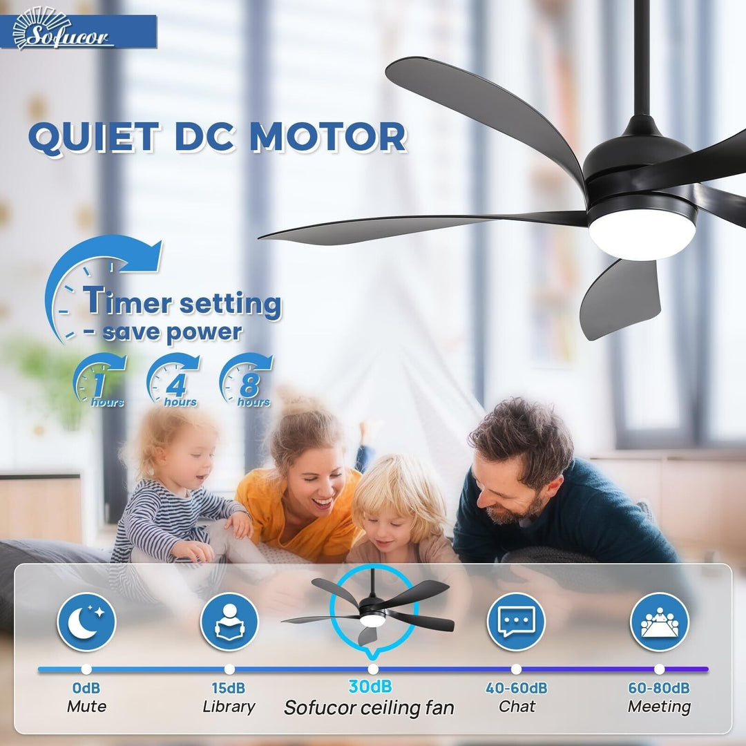 Sofucor 45/52 Inch Ceiling Fan with Remote & Lights Quiet DC Motor 5 Blade High CFM Modern Fan