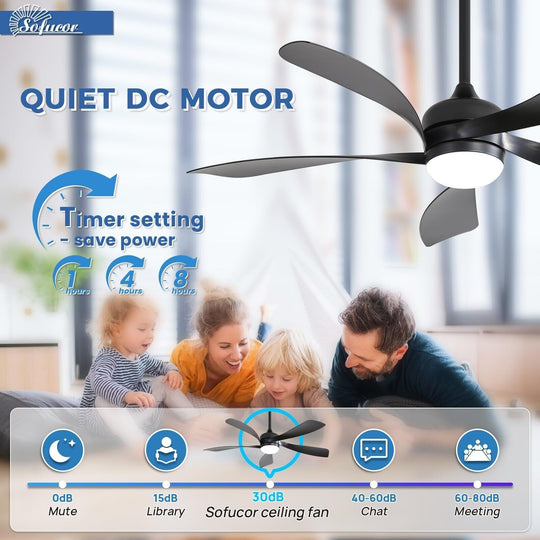 Sofucor 45/52 Inch Ceiling Fan with Remote & Lights Quiet DC Motor 5 Blade High CFM Modern Fan