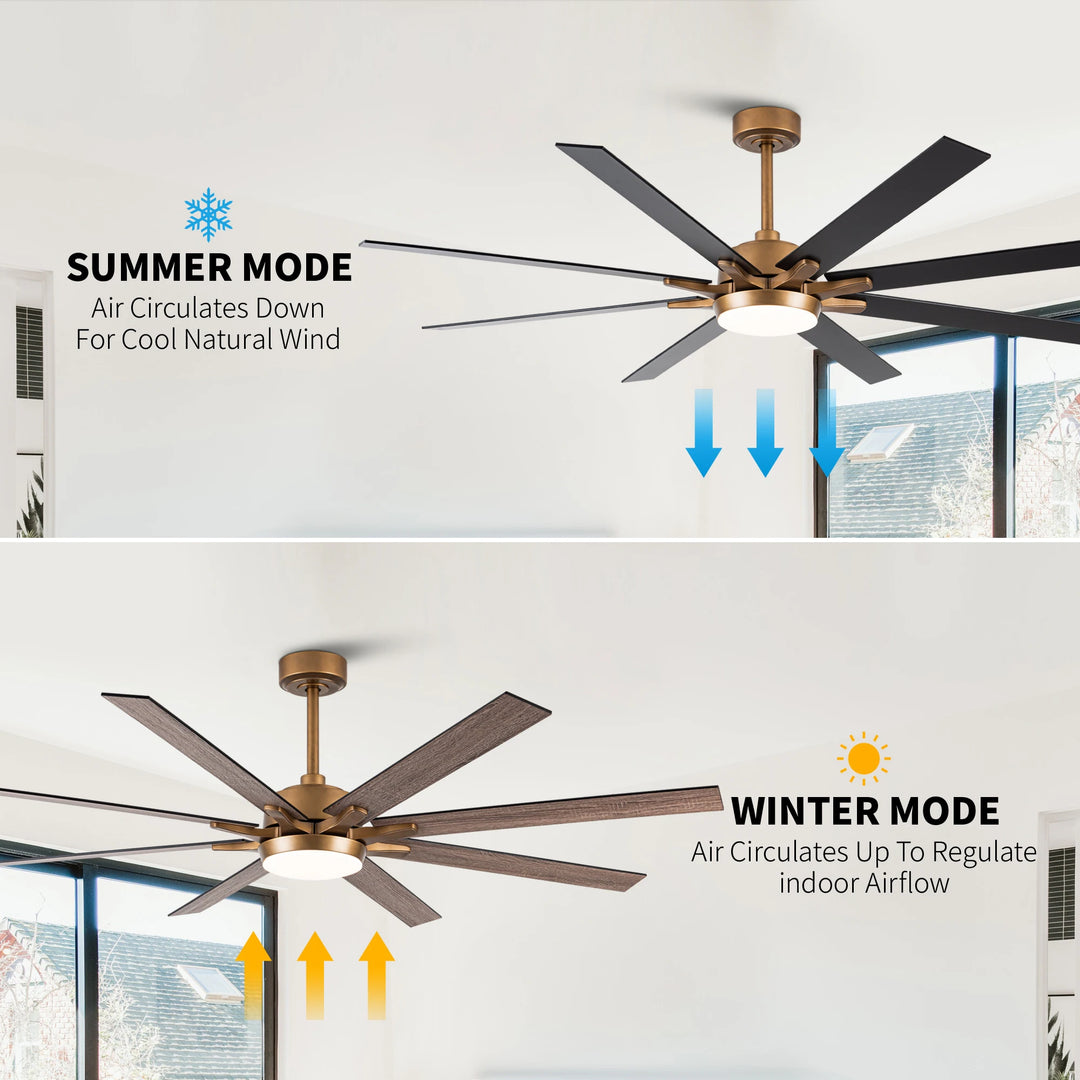 65-Inch Modern Reversible Dimmable Large Ceiling Fan with Light and Remote