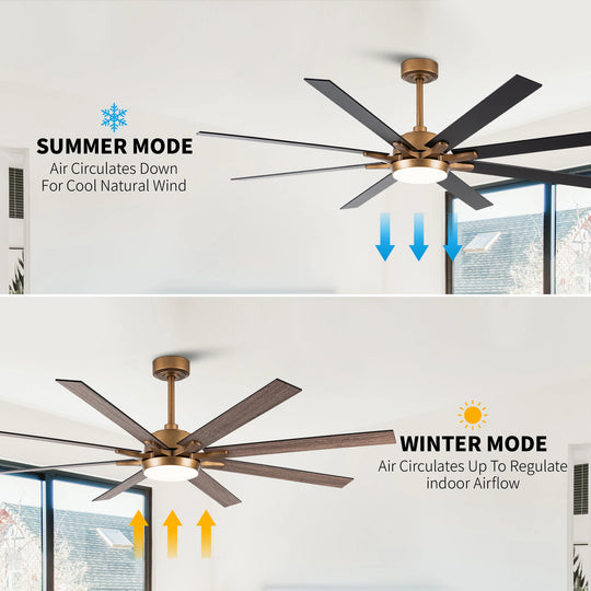 65-Inch Modern Reversible Dimmable Large Ceiling Fan with Light and Remote