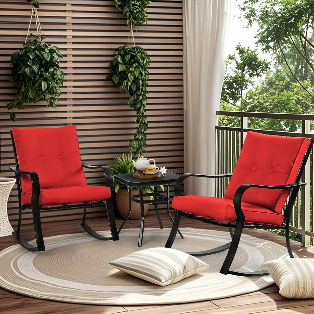 3 Piece Outdoor Conversation Set Patio Bistro Set Rocking Chairs with Coffee Table