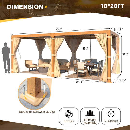 Outdoor Louvered Pergola Gazebo with Adjustable Aluminum Rainproof Roof and Pull-Down Screen