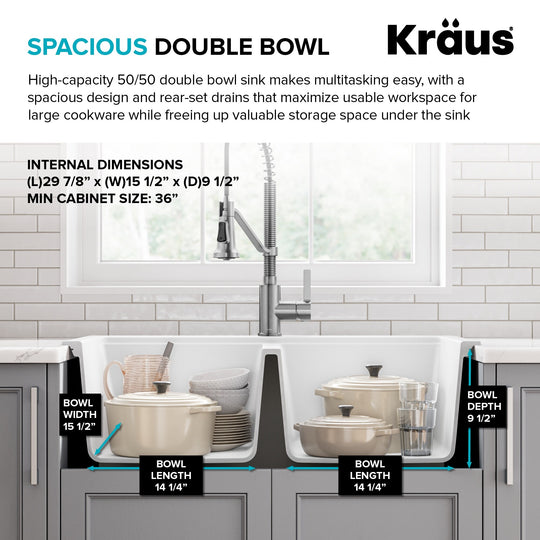 Granite 33 Inch 2-Bowl Undermount Drop-In Kitchen Sink