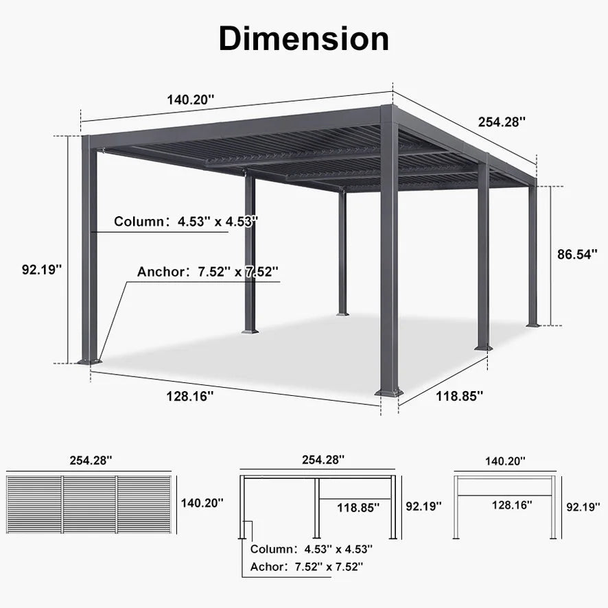 Solar Louvered Pergola with LED String Lights Aluminum Outdoor Pergola with Adjustable Roof for Patio Garden