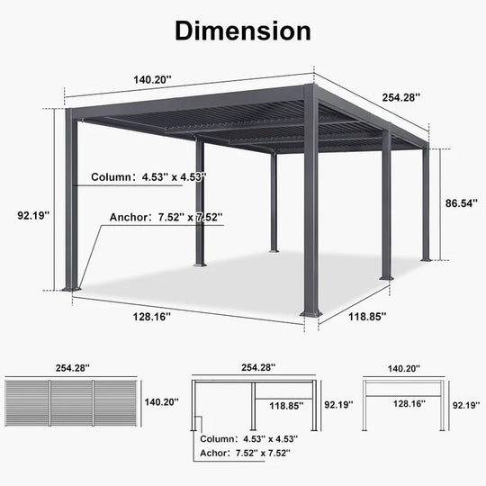 Solar Louvered Pergola with LED String Lights Aluminum Outdoor Pergola with Adjustable Roof for Patio Garden