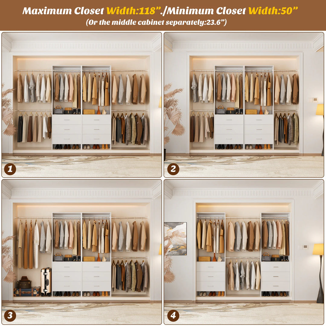 Cimly Set of 2 Closet Organizer System with Adjustable Hanging Rods and Drawers