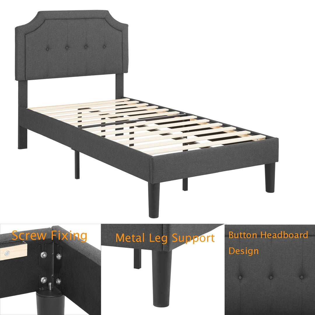 Javlergo Modern Upholstered Bed Frame with Height Adjustable Headboard Heavy-Duty Frame No Box Spring Needed
