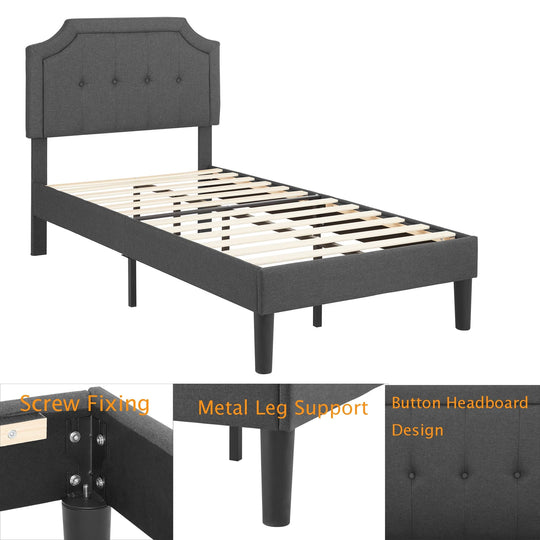 Javlergo Modern Upholstered Bed Frame with Height Adjustable Headboard Heavy-Duty Frame No Box Spring Needed