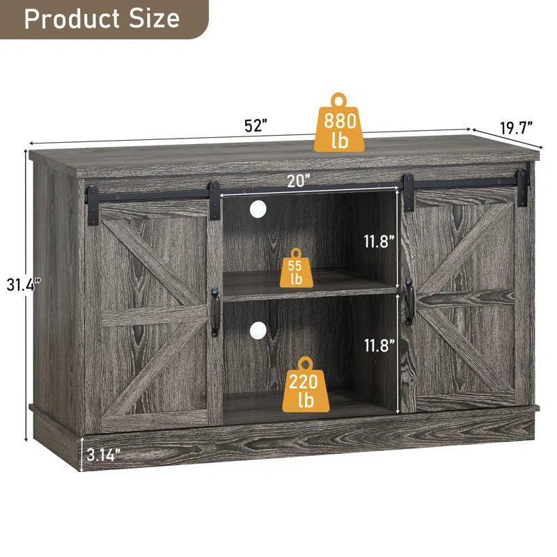 Farmhouse Aquarium Stand for 55-75 Gallon Fish Tanks, Reptile Tank Stand with Power Outlet & Sliding Barn Door, Heavy Duty Fish Tank Stand with Cabinet Storage for Turtle Tanks/Reptile Terrariums