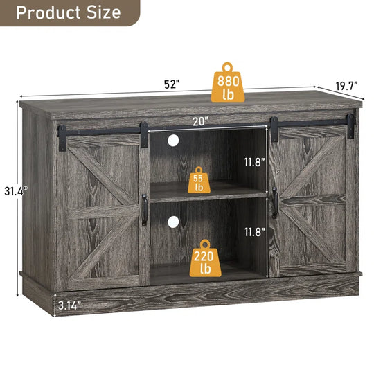 Farmhouse Aquarium Stand for 55-75 Gallon Fish Tanks, Reptile Tank Stand with Power Outlet & Sliding Barn Door, Heavy Duty Fish Tank Stand with Cabinet Storage for Turtle Tanks/Reptile Terrariums