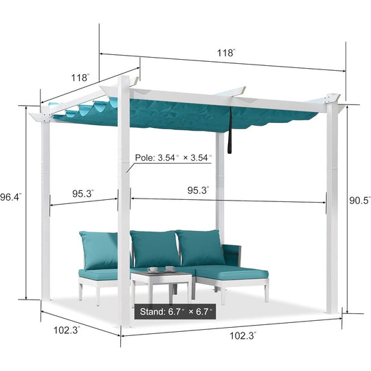 Gazebo Outdoor Retractable White Heavy-Duty Aluminum Pergola with Extra Top Roof