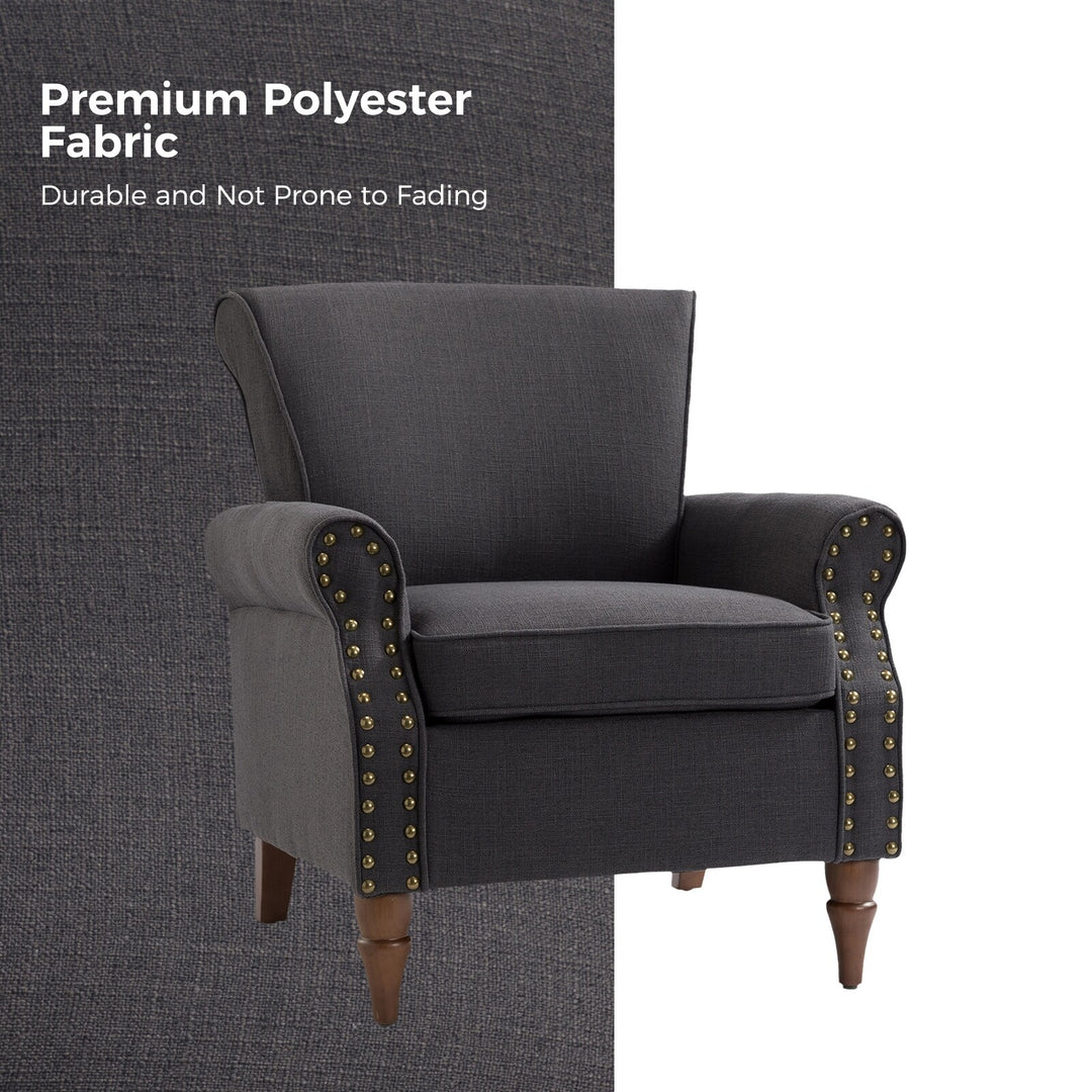 Nyctelius Upholstered Comfy Accent Chair with Turned Wooden Legs and Nailhead Trim Set of 2 by