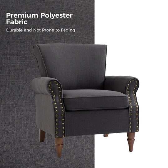 Nyctelius Upholstered Comfy Accent Chair with Turned Wooden Legs and Nailhead Trim Set of 2 by