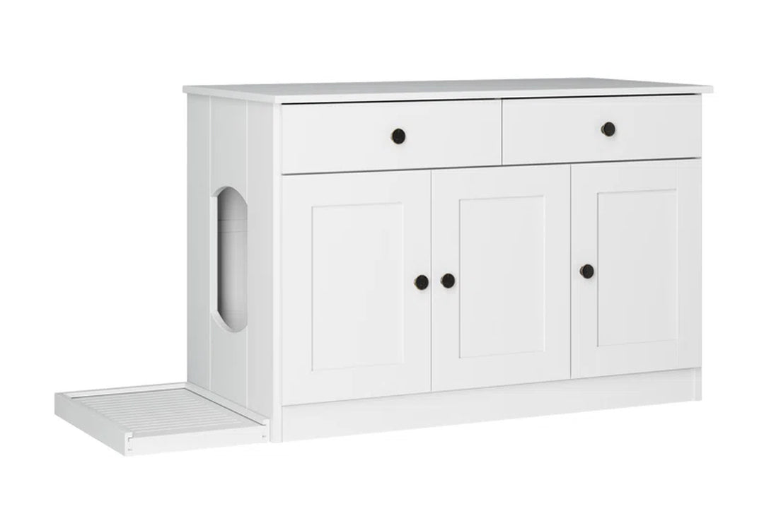 Palace Imports 100% Solid Wood Haajarah 3-Door Cat Litter Enclosure with 2-Drawers and Litter Catch