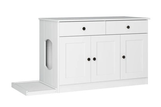 Palace Imports 100% Solid Wood Haajarah 3-Door Cat Litter Enclosure with 2-Drawers and Litter Catch