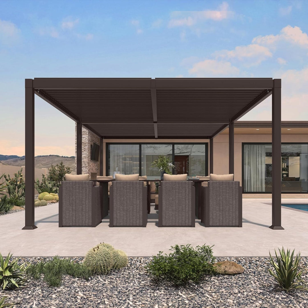 Bronze Louvered Pergola Sun Shade Shelter with Adjustable Metal Roof for Patio Hardtop Pergola
