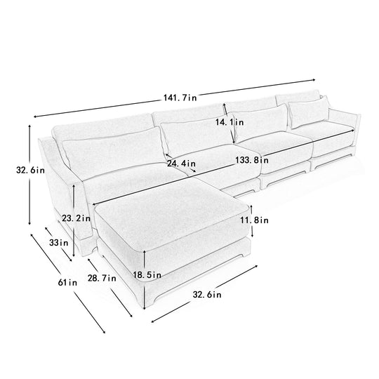 Modern Chenille 4-Seater Sofa with 2 Ottoman, Lumbar Cushions, Ergonomic Backrest, High-Resilience Spongeand Tufted Armrests