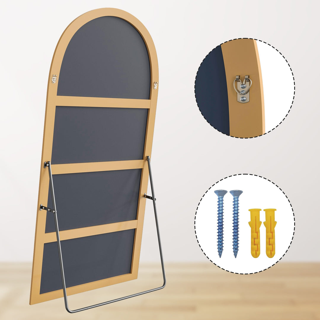 Modern Arched Full-Length Wood Floor Standing Mirror
