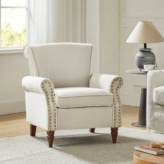 Nyctelius Upholstered Comfy Accent Chair with Turned Wooden Legs and Nailhead Trim Set of 2 by