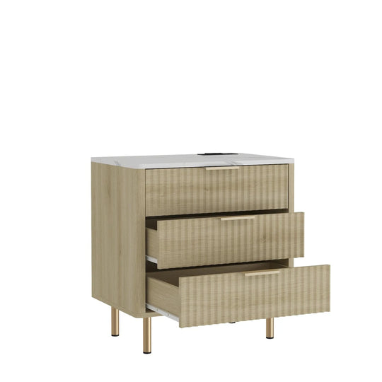 22.83" Modern Nightstand with Night Light and Charging Station
