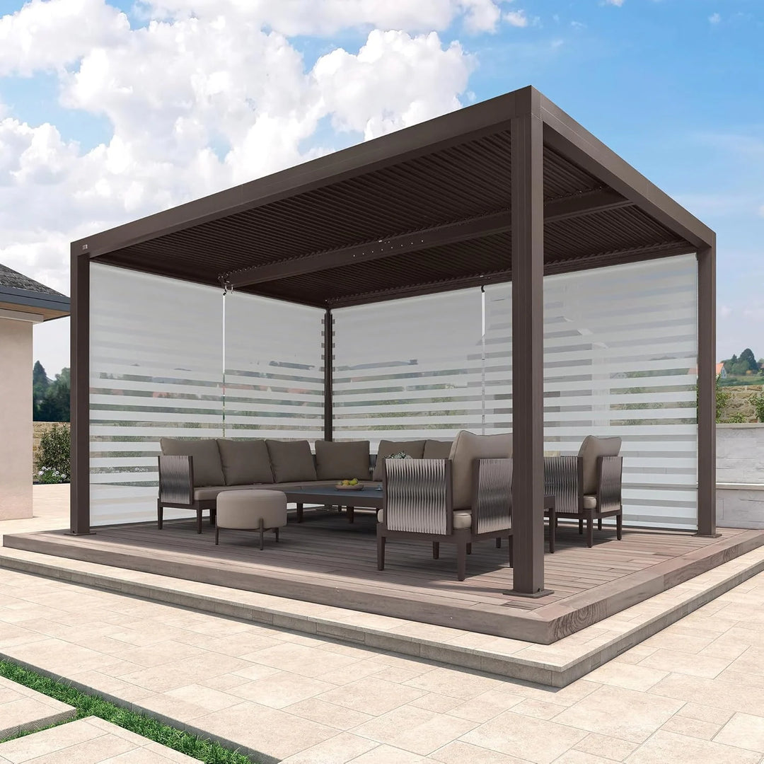 Bronze Louvered Pergola with Adjustable Roof for Deck Backyard Garden Hardtop Gazebo