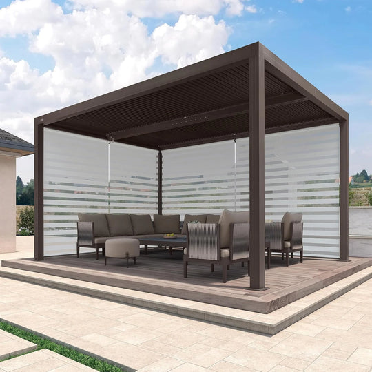 Bronze Louvered Pergola with Adjustable Roof for Deck Backyard Garden Hardtop Gazebo