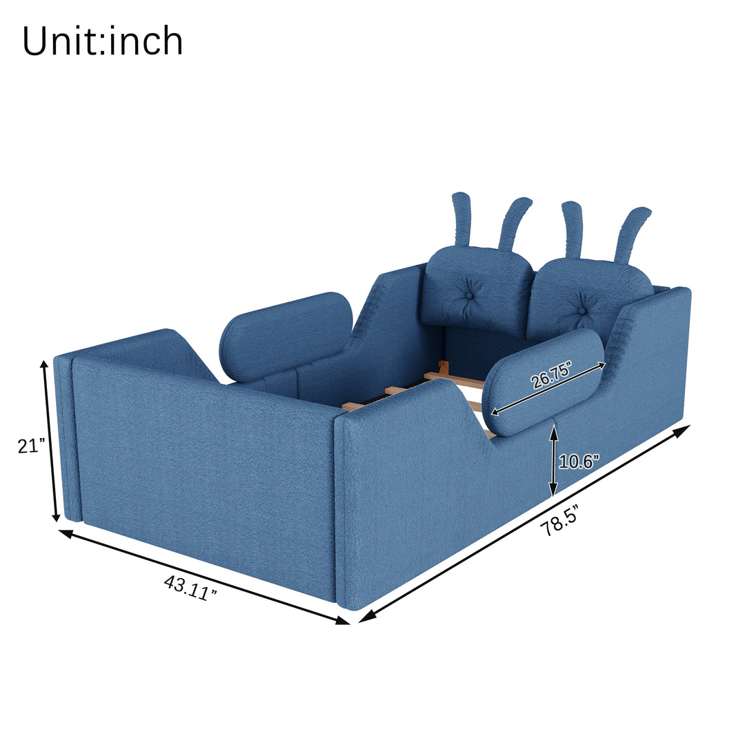 Twin Size Upholstered Platform Bed with Rabbit Cushion, Floor Upholstered Bed with Removable Side Rails