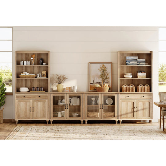 Entertainment Center with Bookshelves for Tvs up to 75", Oak