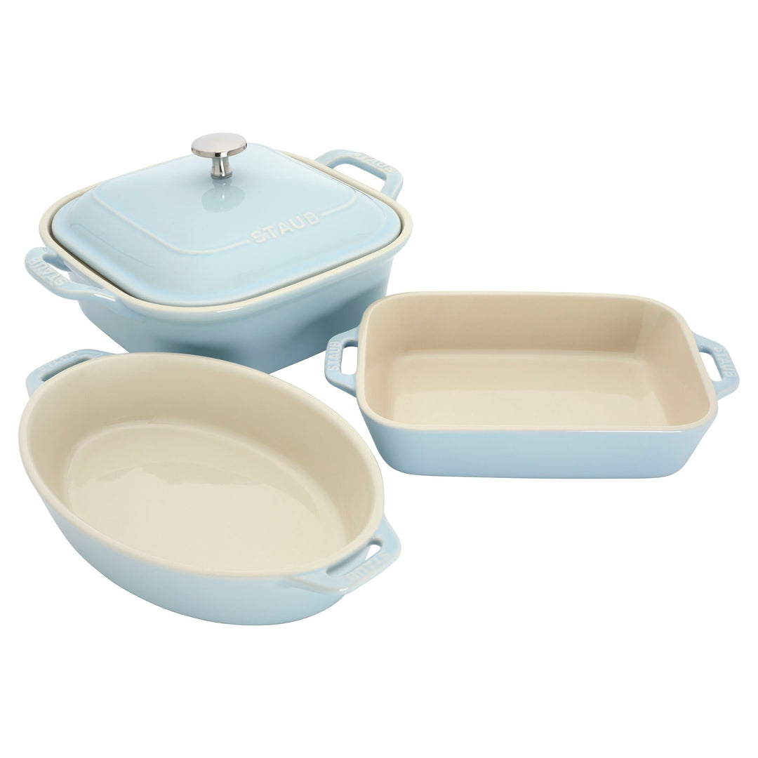 Ceramic 4-Pc Baking Pans Set, Casserole Dish with Lid, Brownie Pan, Pastel